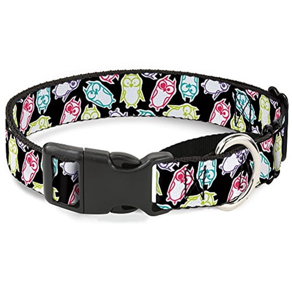 buckle-down martingale dog collar - owls flip black mauve sage - 1" wide - fits 15-26" neck size - large