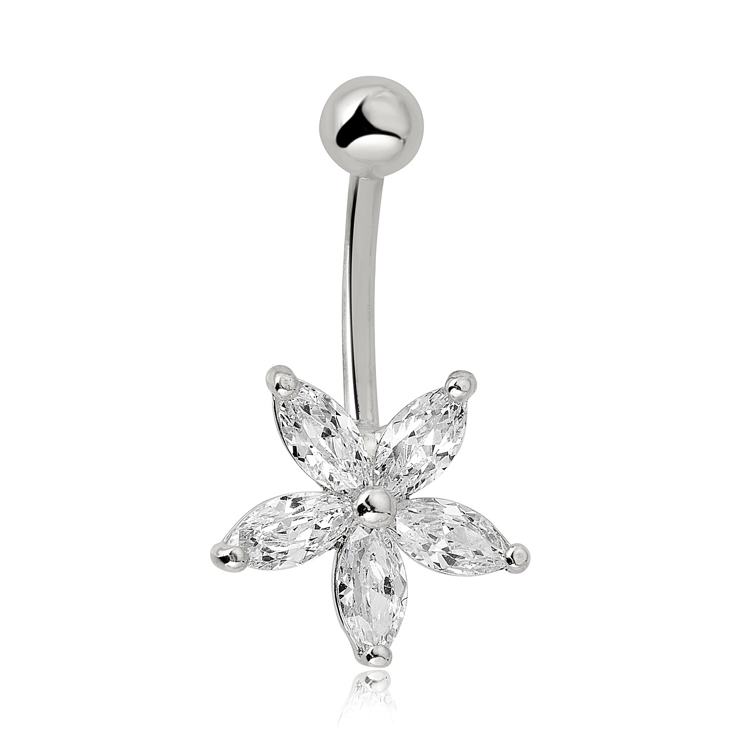 AVORA 10K Gold Marquise-shape Cubic Zirconia CZ Flower Belly Button Ring Body - Picture 8 of 9