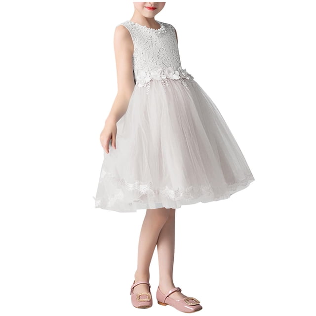 Ohufall Robe Débardeur Mini Filles 3-14 Ans Col Rond Sans Manches Broderie Robes en Maille Couleur Unie Robes d'Été Filles