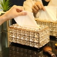 thumbnail image 3 of Caja de pañuelos de cristal de lujo, 2 uds., cubre servilletas, organizadores de soporte de papel E dorado + plateado, 3 of 9