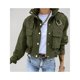 thumbnail image 2 of Chaqueta Corta para Mujer con Cremallera, Botones A Presión, Cuello Alto Informal, Cintura con Cordón y Chaquetas de Otoño. Verde L, 2 of 3