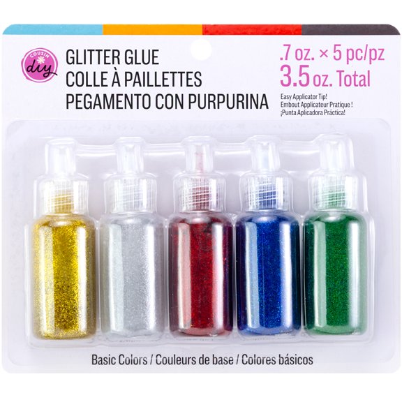 CousinDIY Glitter Glue 0.7oz 5/Pkg-Basic Multi-Colored