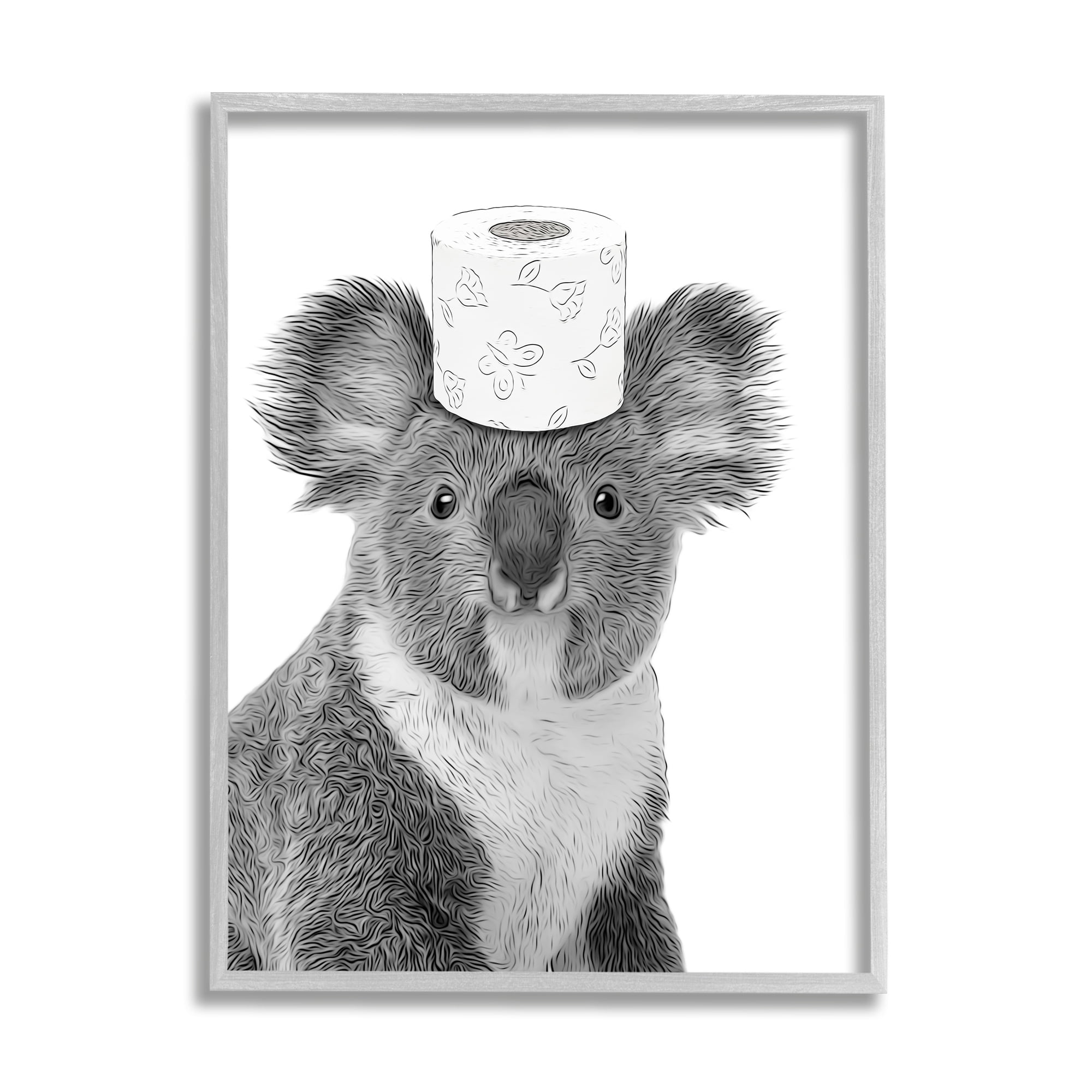 Stupell Industries Koala & Toilet Paper Bathroom Animals & Insects Painting Gray Framed Art Print Wall Art