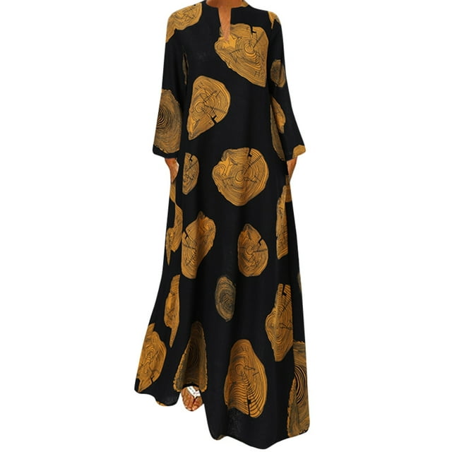 ZANZEA Robe Longue Élégante et Décontractée pour Femmes à Imprimé à Étages, Col en V