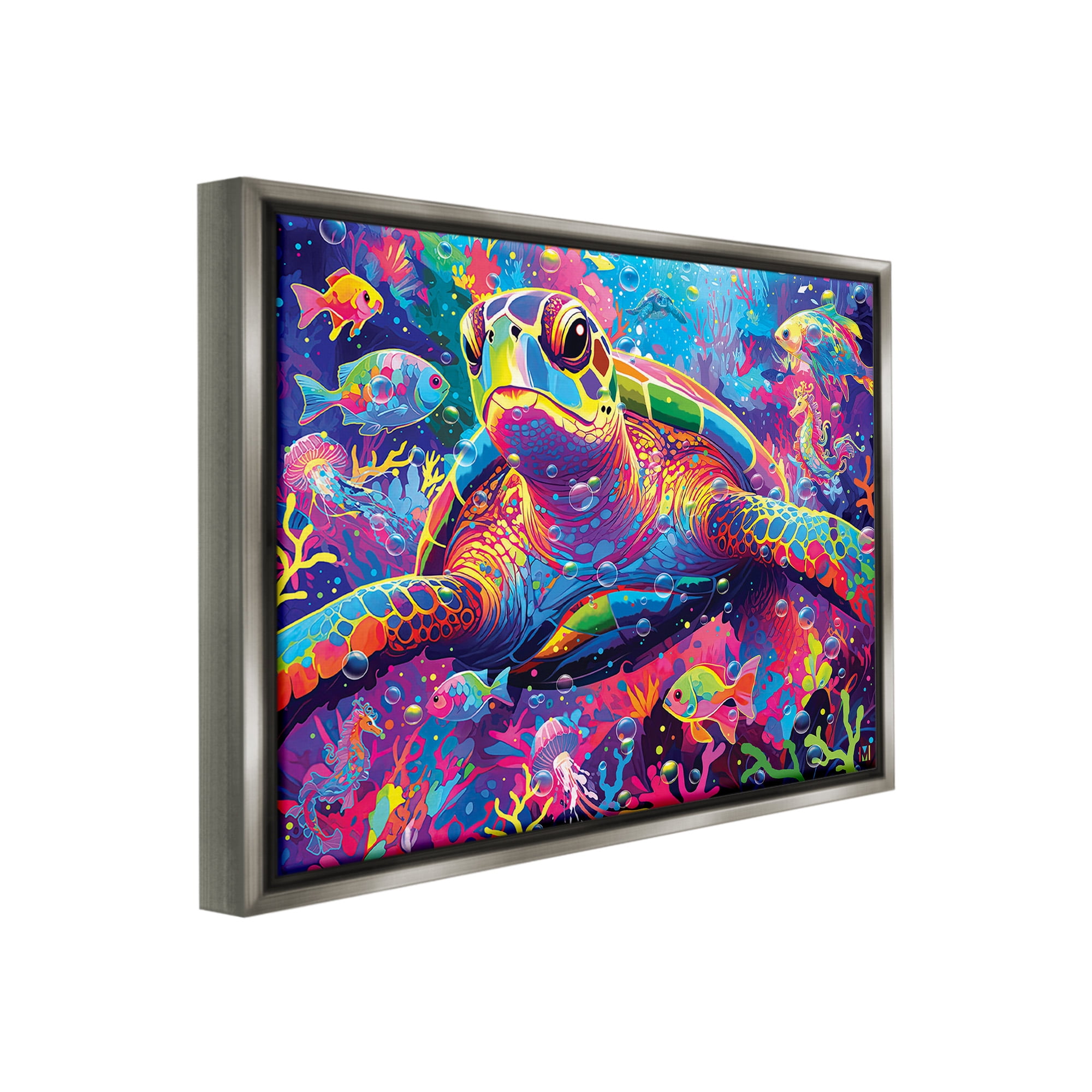 Stupell Industries Modern Underwater Animals Animals & Insects Painting Gray Floater Framed Canvas Art Print Wall Art, 21 x 17
