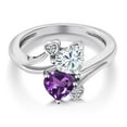 thumbnail image 3 of Gem Stone King 925 Sterling Silver White Moissanite Purple Amethyst and White Lab Grown Diamond Ring for Women (1.63 Cttw, Heart Shape 6MM, Gemstone Birthstone, Size 8), 3 of 6