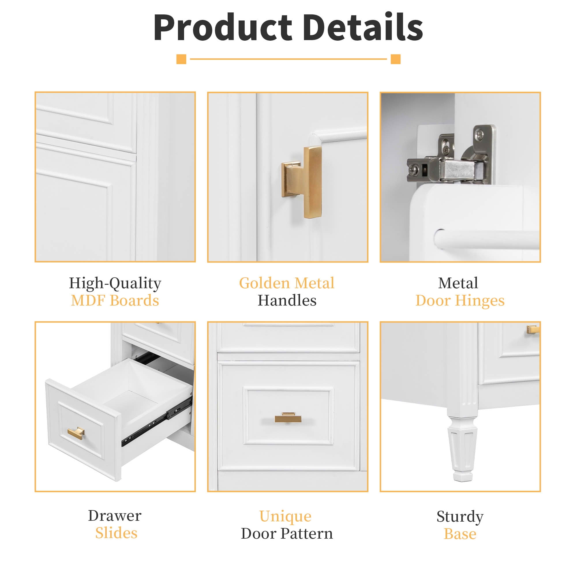 MAYEERTY 30" Bathroom Vanity with Sink, 1 Flip Drawer 2 Drawers Adjustable Shelf, Solid Wood MDF, White