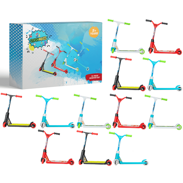 12pc Toy Fingerboard Scooters with Mini Skate Decks and Spinning