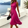 thumbnail image 5 of JULMCOMO Dresses for Women Round Neck Ruched Waist Pleated Elegant Summer Midi Dresses Sleeveless A Line Casual Sundresses Hot Pink 2XL, 5 of 5