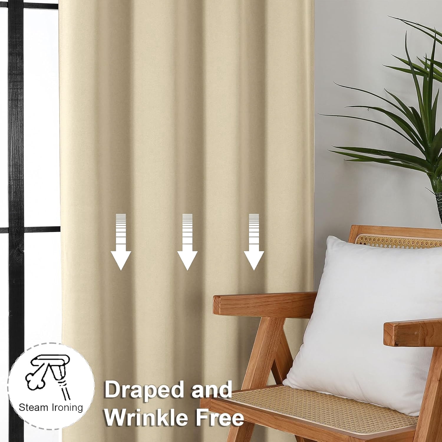 Beige Blackout Curtains 52x84 inch, Rod Pocket Curtains Set of 2 Thermal Insulated, Solid Home Decor Window Drapes for Living Room Bedroom, Privacy Assured&Energy Saving