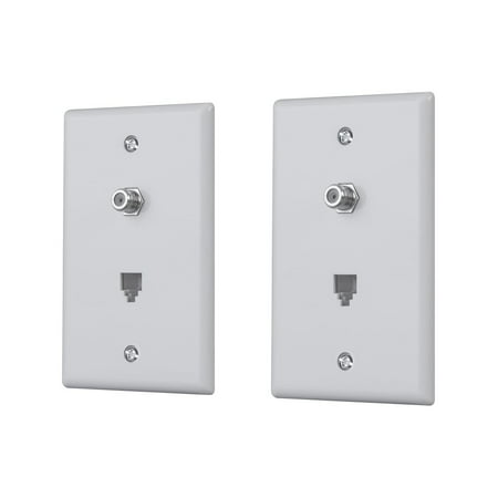Monoprice Combo Phone/Video Jack Plate - White (2 pack) | 4P4C Phone Lines / Coaxial (RG-6, RG-59) TV Or Data
