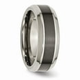 thumbnail image 4 of Grey Titanium Ring Band Wedding Black Comfort Base with Brushed Ceramic center Beveled 8mm, 4 of 6