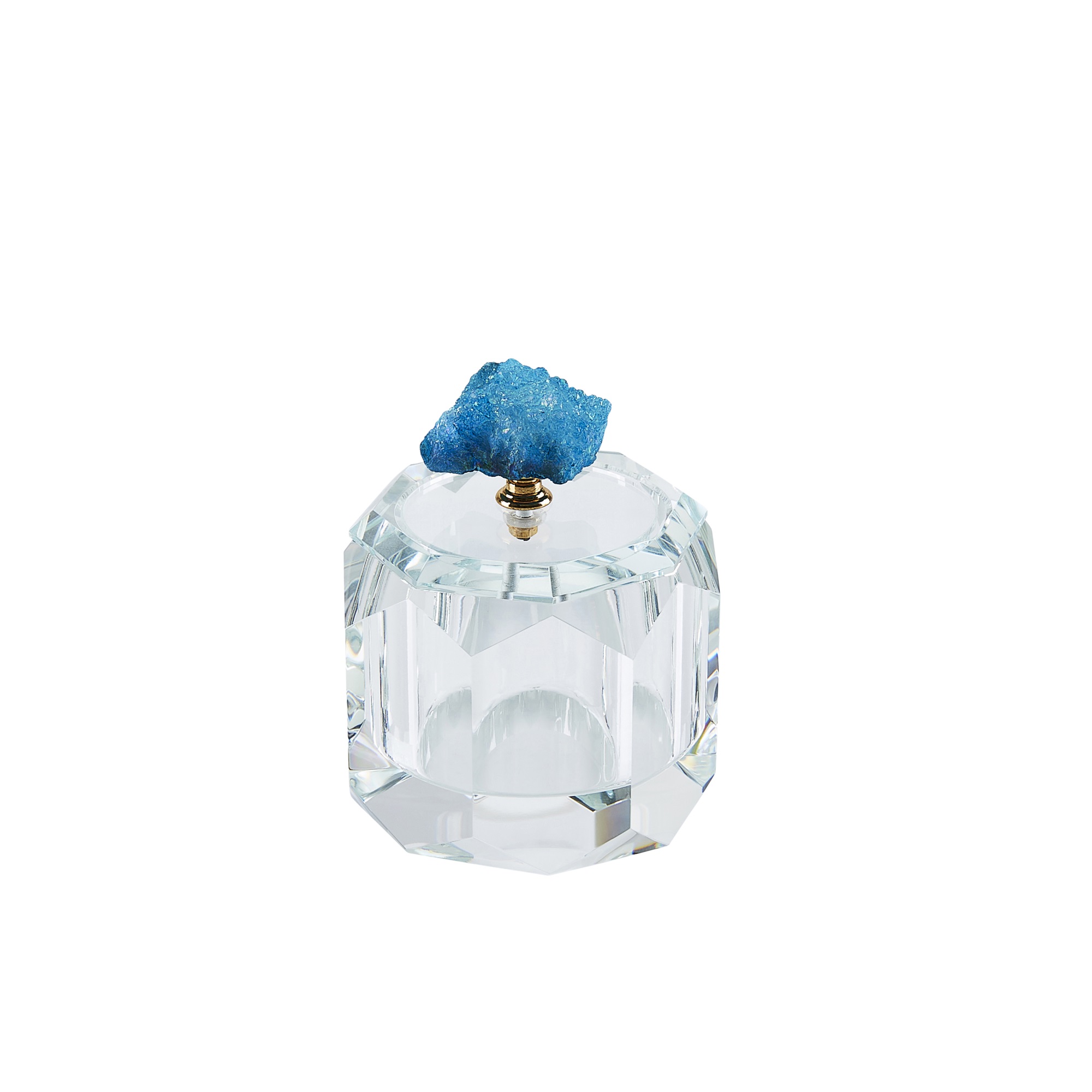 HomeRoots Decor Crystal Octagon Shaped Storage Box Topped with Amethyst Geode, Clear and Blue ...