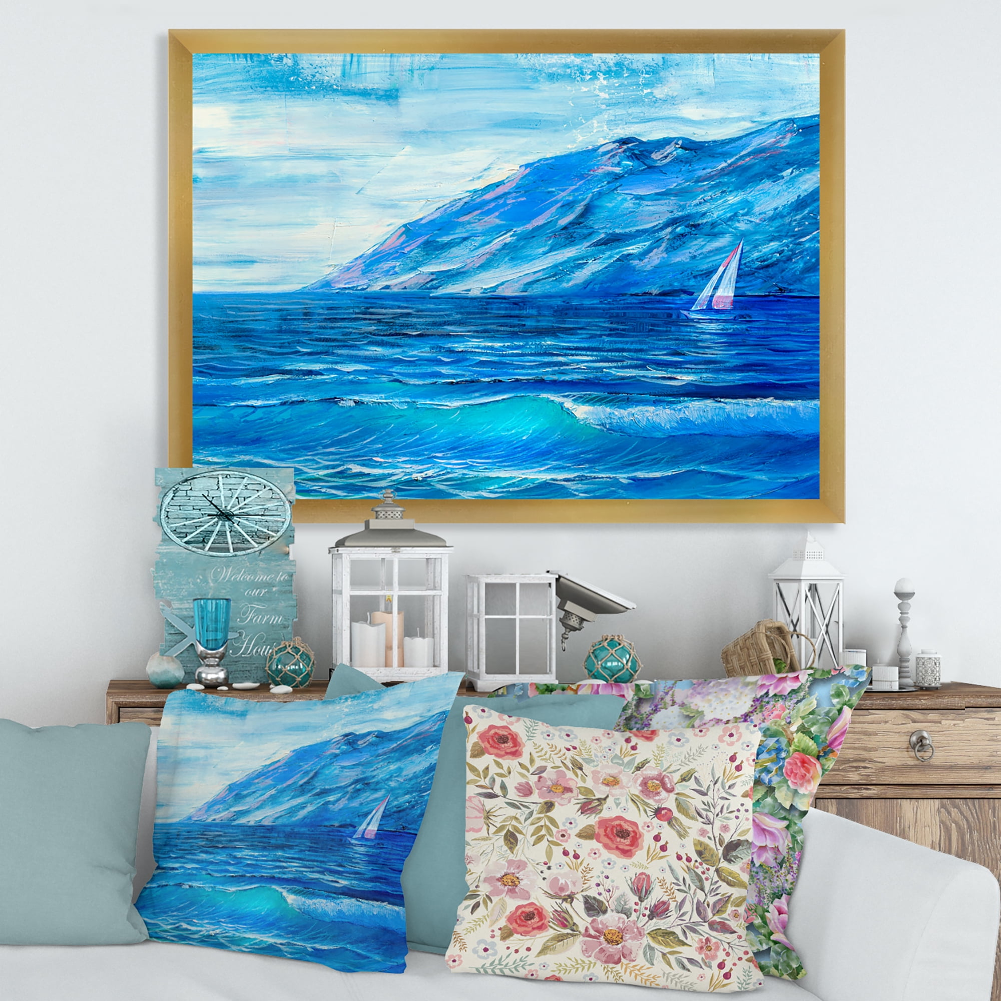 Designart 'Sunrise Glow On The Sea Waves II' Nautical & Coastal Framed Art Print