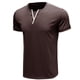 thumbnail image 1 of Camisas de cuello en V con botones de talla grande para hombre Camisetas de manga corta de color sólido Pompotops  oipoqjl34127, 1 of 4
