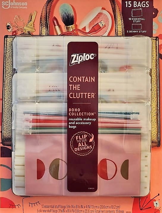 Ziploc Boho Collection Contain The Clutter 15ct Reusable Makeup and