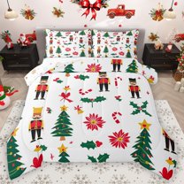 Homewish Boys Girls Xmas Nutcracker Full Size Comforter Sets 3-Piece,Happy New Year Bedding Comforter Set,Merry Christmas Lightweight Bedding Sets,Luxury Bedroom Decor,Reversible