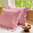 thumbnail image 2 of Red Ruffled Plaid Gingham Pillow Shams 20"x20", Set of 2 Checked Pre-Washed Microfiber Farmhouse Pillowcases for Bed/Sofa (20"x20", Red Gingham), 2 of 6