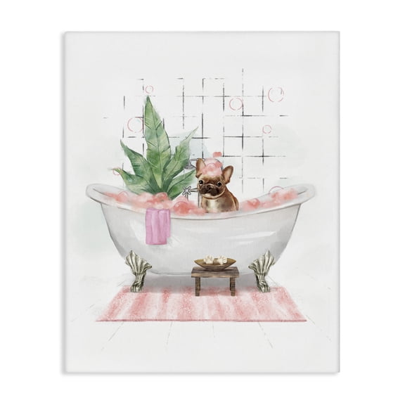 Stupell Industries Glam Pug in Tub Bath & Laundry Painting Wrapped Canvas Art Print Wall Art, 16 x 20