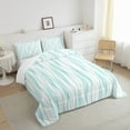 thumbnail image 4 of Geometric Comforter Set White Teal Abstract Art Stripes Bedding Set Twin,Retro Irregular Striped Waves Geometry Down Comforter,Boho Exotic Style Duvet Insert Modern Room Decor, 4 of 6