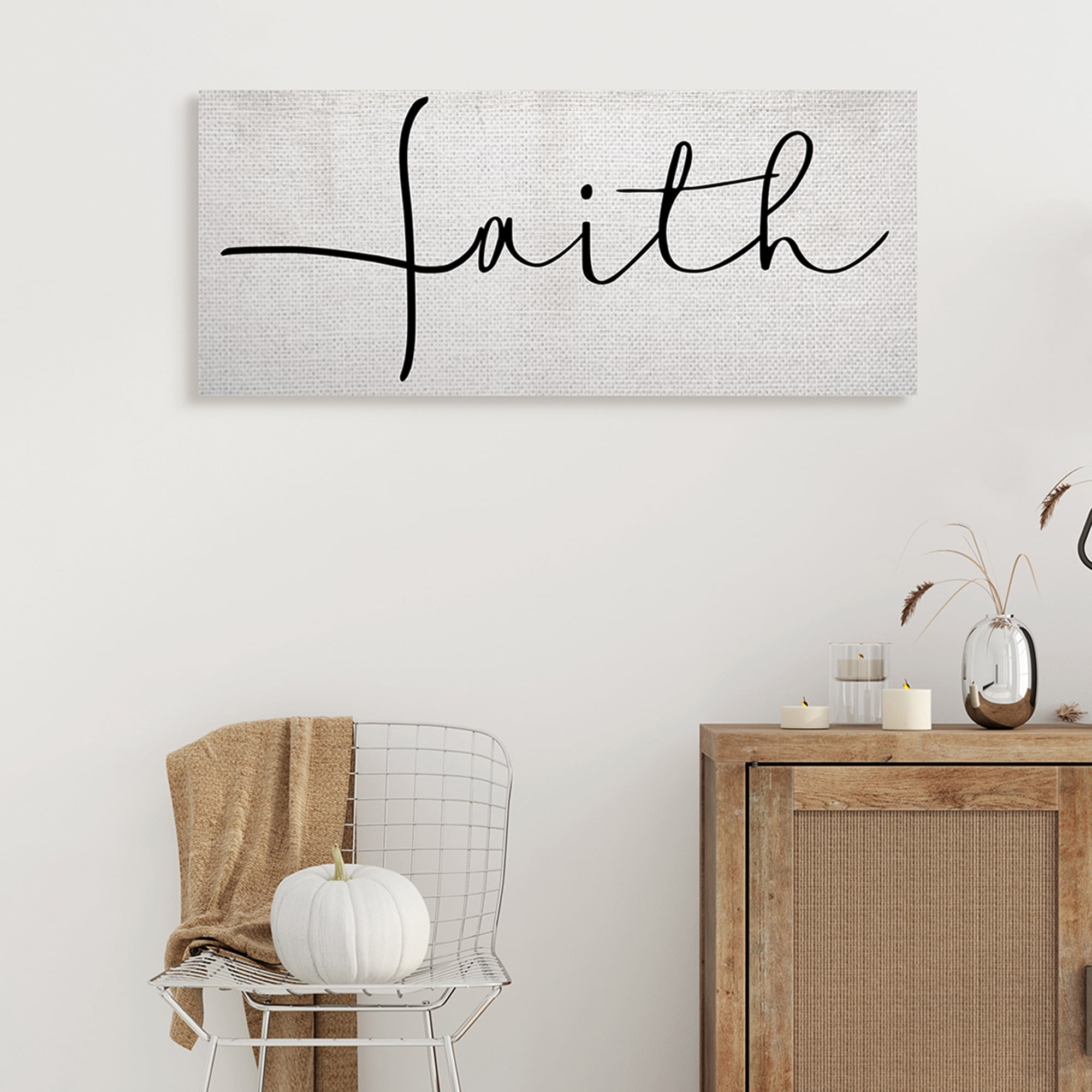 Stupell Industries Minimal Faith Text Elegant Cursive Typography Typography Painting Gallery Wrapped Canvas Art Print Wall Art, 13 x 30
