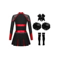 thumbnail image 2 of CHICTRY Girls Cheer Leader Outfit Long Sleeve Shiny Dance Dress with Hand Flowers Socks Red&Black 10, 2 of 7