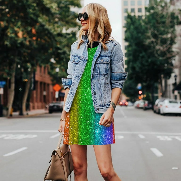 green emerald velvet dress Floating By Plunging Neckline Mini Dress Sequin Rainbow