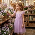 thumbnail image 6 of NIPAXO Girls Party Dress Mesh Yoke Flutter Sleeve Tulle Casual Dress Princess for Kids  (Pink), 6 of 6