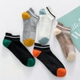 thumbnail image 4 of SPRING PARK 5 Pairs/Set Men's Color Splicing Block Elastic Soft Cotton Sweat Absorbant Low Cut Short Ankle Socks, 4 of 6