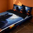thumbnail image 2 of Erosebridal Spooky Black Cat Zipper Twin Comforter Sets with Fitted Sheet and 2 Pillowcases, Halloween Jack O Lantern Zipper Bedding Set for Boys Girls, Navy Orange Amber, Black Reversible, 2 of 7
