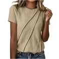 thumbnail image 6 of Linen Cotton Tops For Women Summer Crew Neck Short Sleeve Solid Polished Beach Vacation Weekend Casual Travel Outfit Daytime Layering Streetwear Daily, 6 of 6