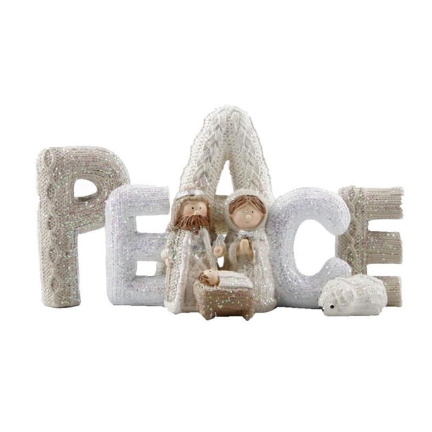 Figurilla de la Natividad Belén Conjunto Figuras Artesanías Navideñas Elegante Interior PEACE Beige PAZ beige Magideal Figurilla de la Natividad