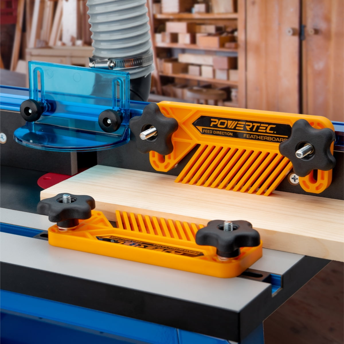 POWERTEC Router Bit Guard With Dust Port & Featherboards - Full Kit For Safer Woodworking