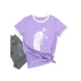 thumbnail image 3 of ManHanLi Women Feather Print Crew Neck Contrast Color Short Sleeve Top, 3 of 3