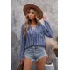 thumbnail image 2 of ABPHQTO Top de manga larga con cuello en V a rayas azules para mujer, 2 of 5
