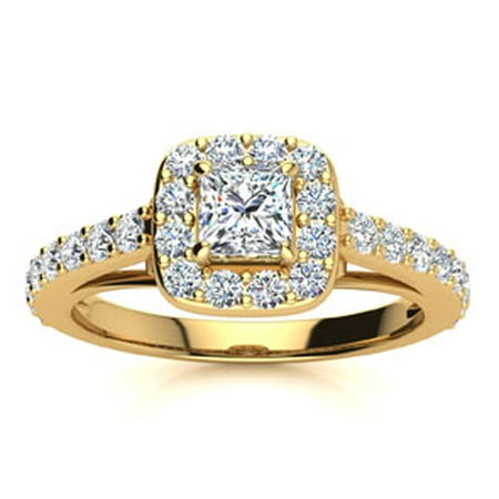 2 Carat Princess Cut Halo Diamond Engagement Ring in 14 Karat Yellow Gold Size 6