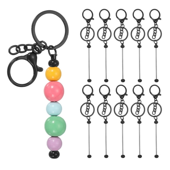 Uxcell 10Pcs Beadable Keychains, Metal DIY Beaded Keychain Making Kit with Lobster Hook for Crafts, Black