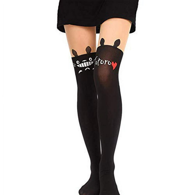 harmtty Sexy Cute Black Tattoo Long Socks Sheer Cartoon Cat Pantyhose  Stockings Tights