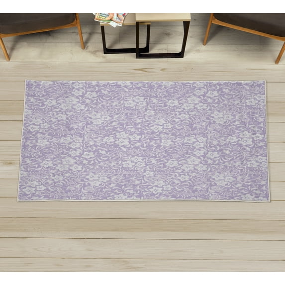 Botanic Decorative Rug, Floral Pattern Spring Season Blossoms Branches Leaf Beauty Field Design, Quality Carpet for Bedroom Dorm and Living Room, 6 Sizes, Pale Lavender, by Ambesonne