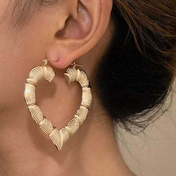 Bamboo Earrings For Women 90S Tfits For Women Large Good Hoop Earrings Trendy Gold Heart Earrings 90S Tfits Acc Ories For Women Jewelry Gifts[Z4435]
