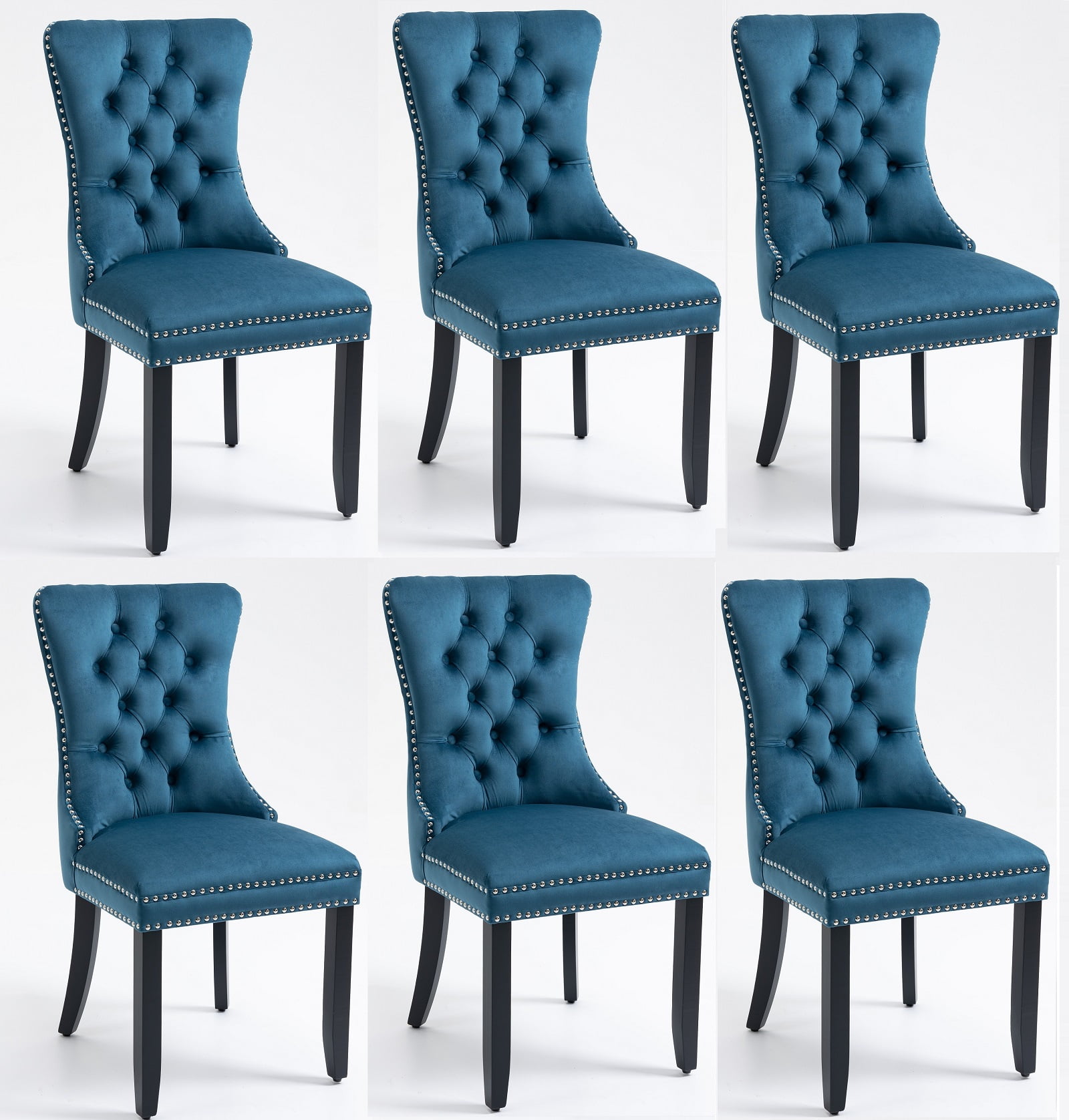 Set of 6 Dining Chairs Leisure Padded Chair, Tufted Solid Wood Velvet
