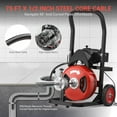 thumbnail image 3 of Roromall 75FT 100FT Electric Drain Cleaning Machine with 1/2-inch 3/4-inch Cable, 450W Auto Feed Portable Sewer Snake, Air-Activated Foot Switch, 4 Interchangeable Cutters for 2" to 4" Pipes, 3 of 7