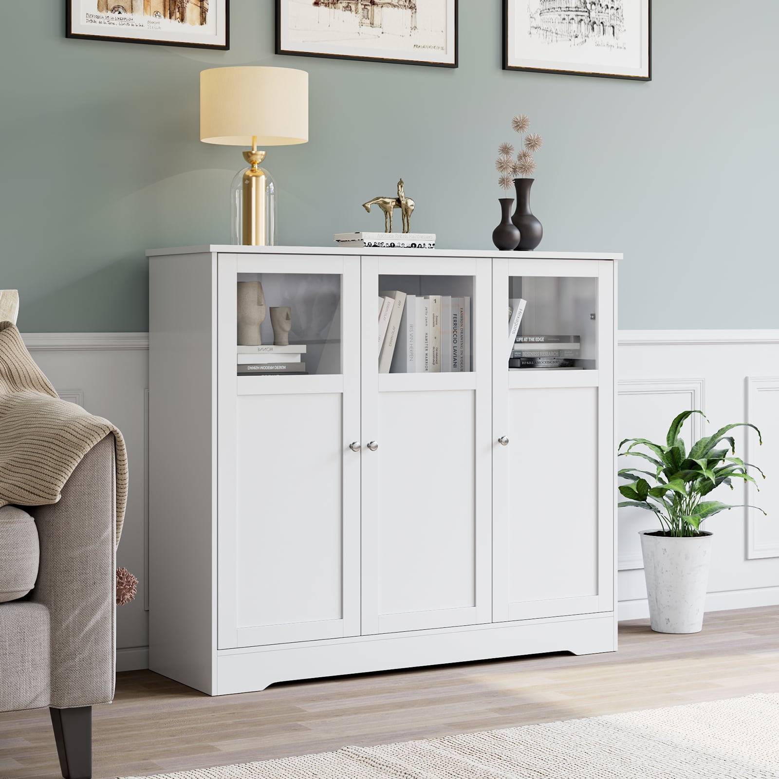 Homfa White Accent 37.4'' Tall Storage Sideboard with