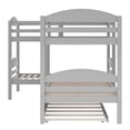 thumbnail image 4 of Twin Size L-Shaped Bunk bed  Frame with Trundle, Solid Wood Quad Bunk bed  Frame with Safety Guardrails and Ladde for Bedroom, Apartment, Mattress not included, No Spring Box Needed, Gray, 4 of 9