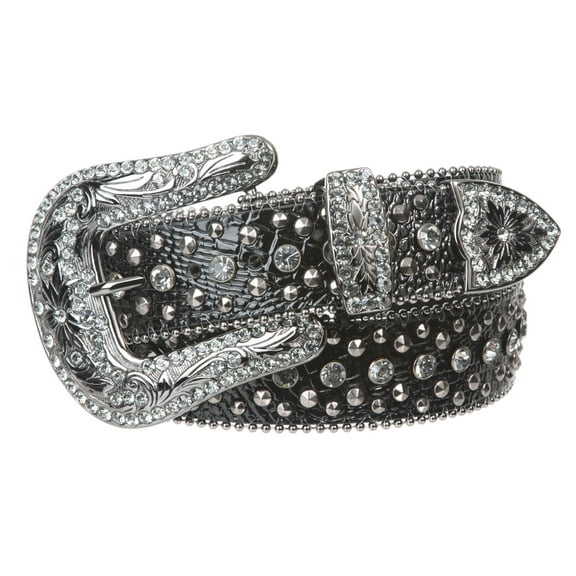 Women Western Cowgirl Faux Alligator Rhinestone Studded Leather Belt