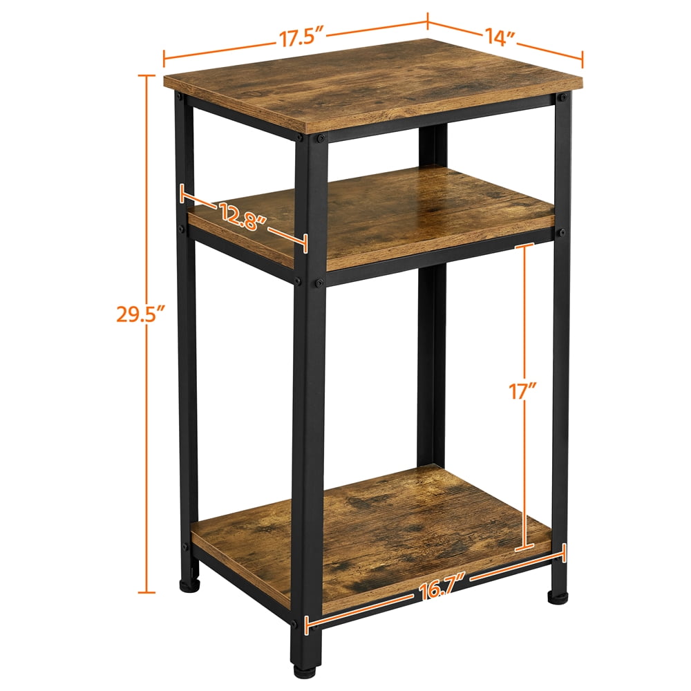 Alden Design 29.5 in H 3-Tier Wooden End Table with Metal Frame for Living Room, Rustic Brown