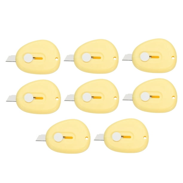 Uxcell 8 Pcs Mini Cortadores de Cajas Retráctiles, Pequeño Cuchillo Utilitario Abridor de Cartas Portátil con Llavero, Amarillo