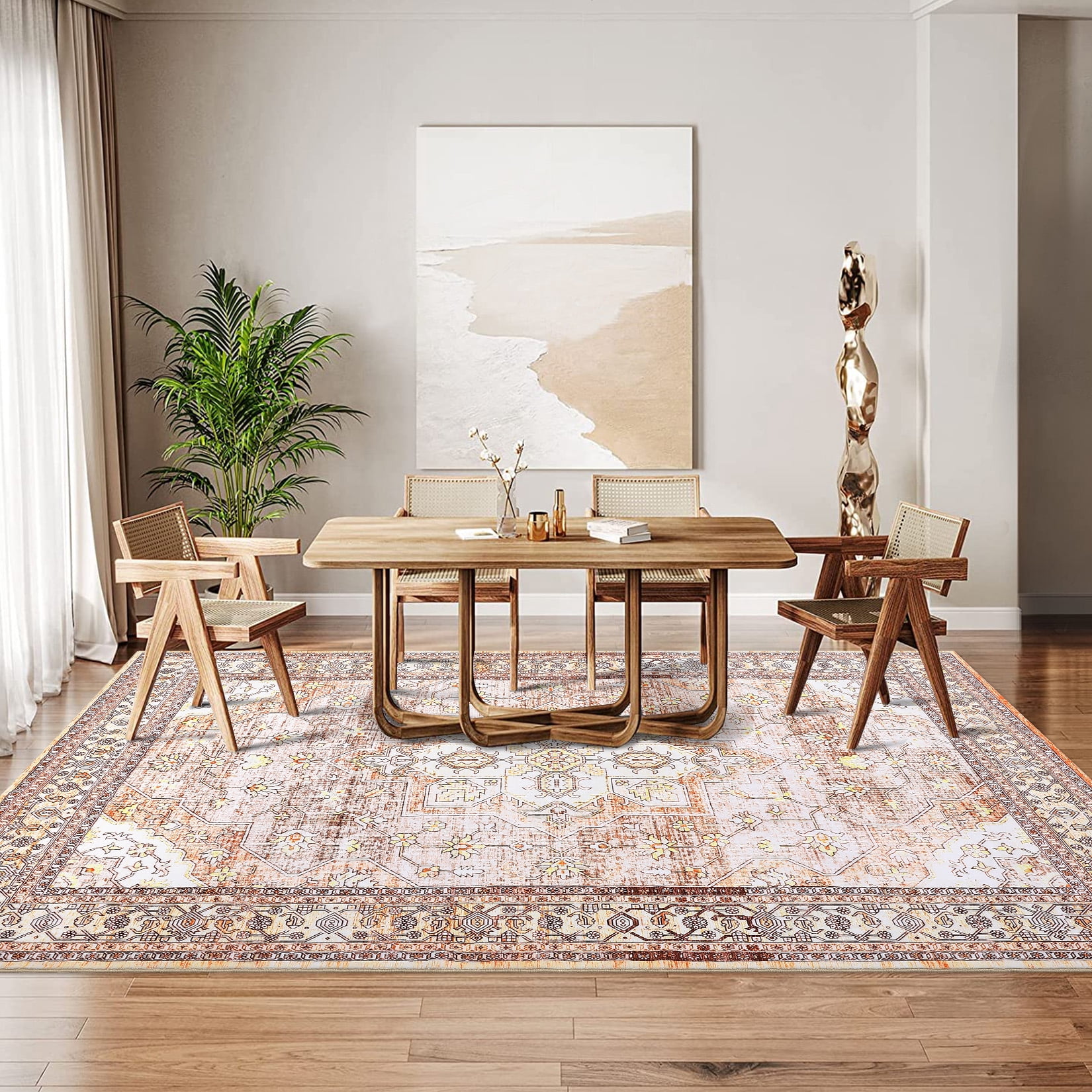 HOMERRY Area Rugs 8' x 10' Modern Boho Rug Distressed Area Rug for Living Room, Rust Red