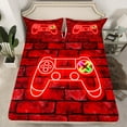thumbnail image 2 of Homewish Gamepad Full Sheet Set (4-Piece) Rustic Stone Wall Neon Red Decor For Kids, 2 of 7