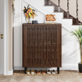 thumbnail image 3 of Tribesigns 6-Tier Shoe Cabinet with Louvered Doors, Wooden Shoe Storage Cabinet, Shoe Organizer Cabinet for Entryway, Hallway (Dark Walnut), 3 of 7